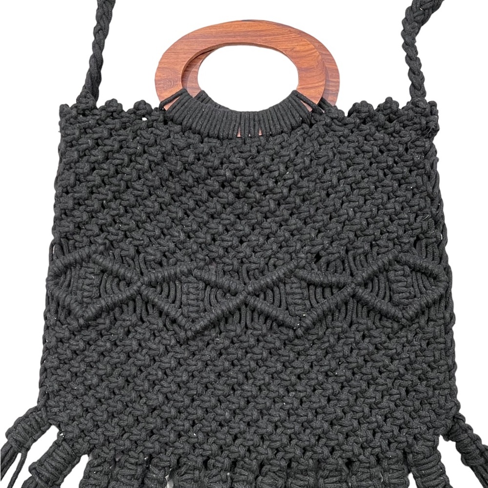 Macrame Danielle Nicole Handbag Black Woven Purse - image 4